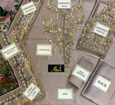 AZURE silk embroidered hand embellished patch work luxury unstitched 3pc