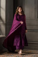 AZURE CHIFFON EMBROIDERED UNSTITCHED 3PC SUIT | KPA0070