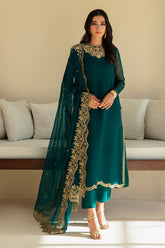 BAROQUE chiffon embroidered sequence hand emblished neck unstitced 3pc