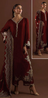 ZAINAB CHOTANI silk embroidered hand work unstitced 3pc