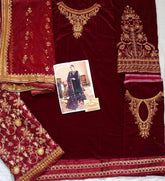BAROQUE VELVET EMBROIDERED WEDDING UNSTITCHED 3PC ✓