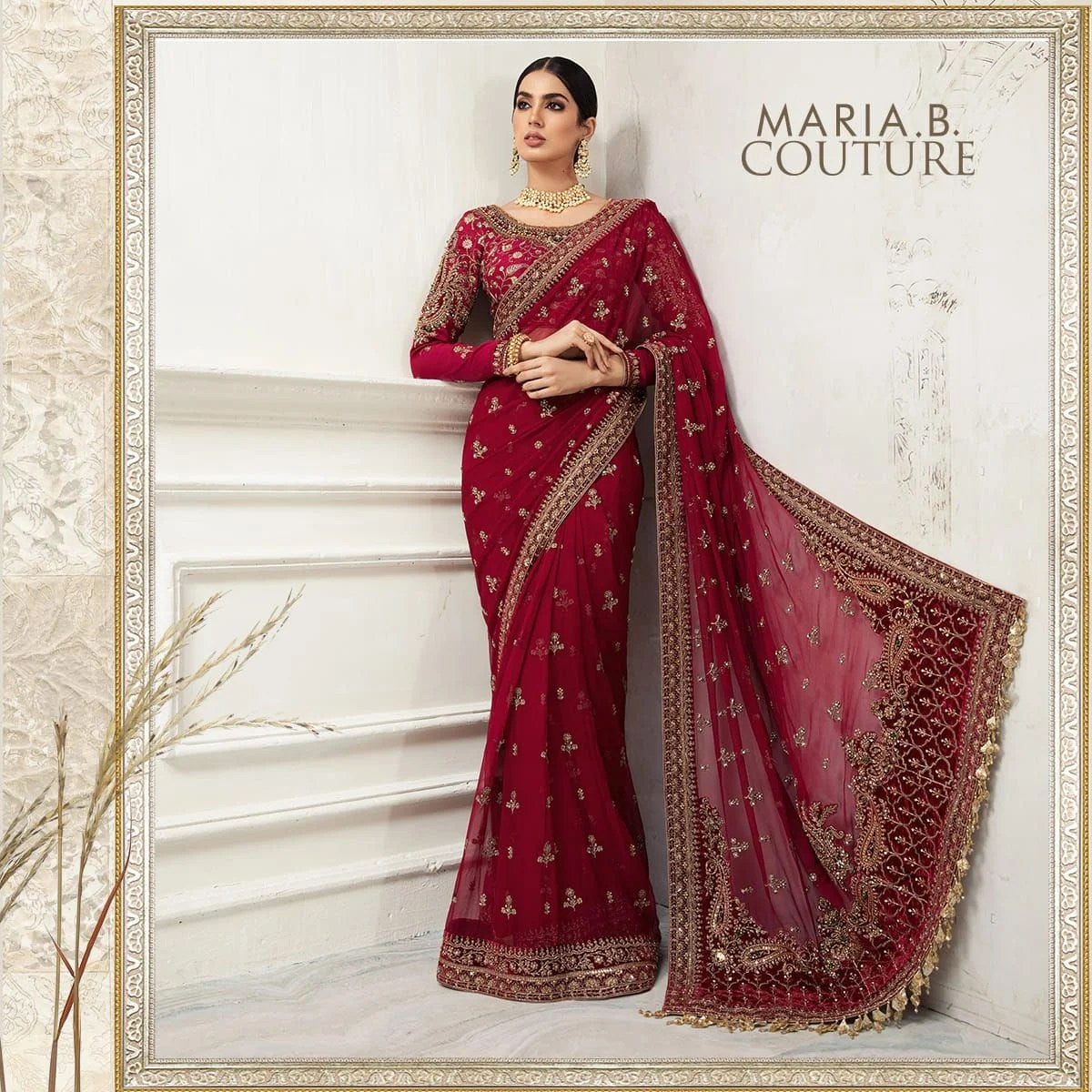 MARIA.B saree net embroidered hand embellished luxury unstitched 3pc
