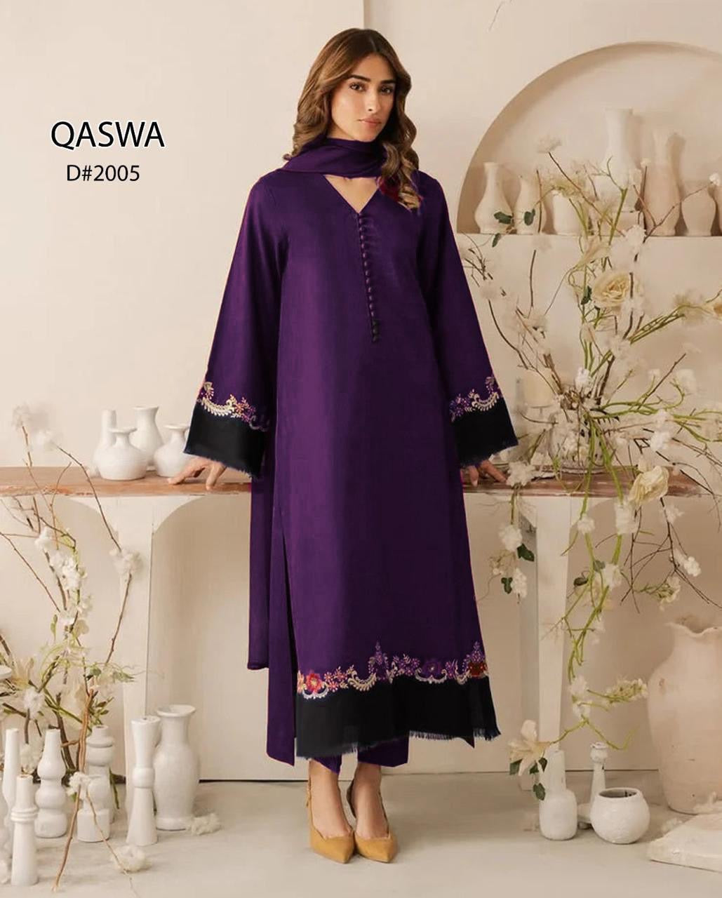 QASWA dhanak embroidered unstitched 3pc