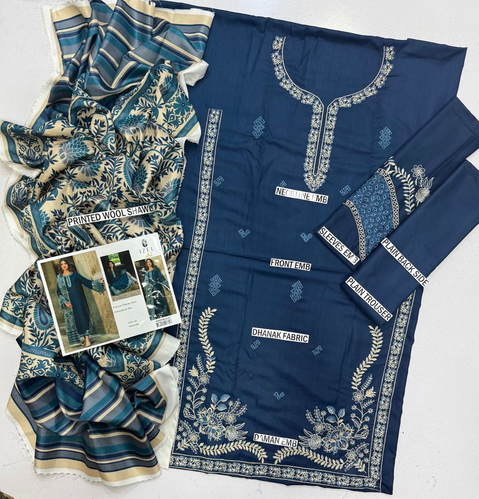 IZEL dhanak embroidered unstitched 3pc