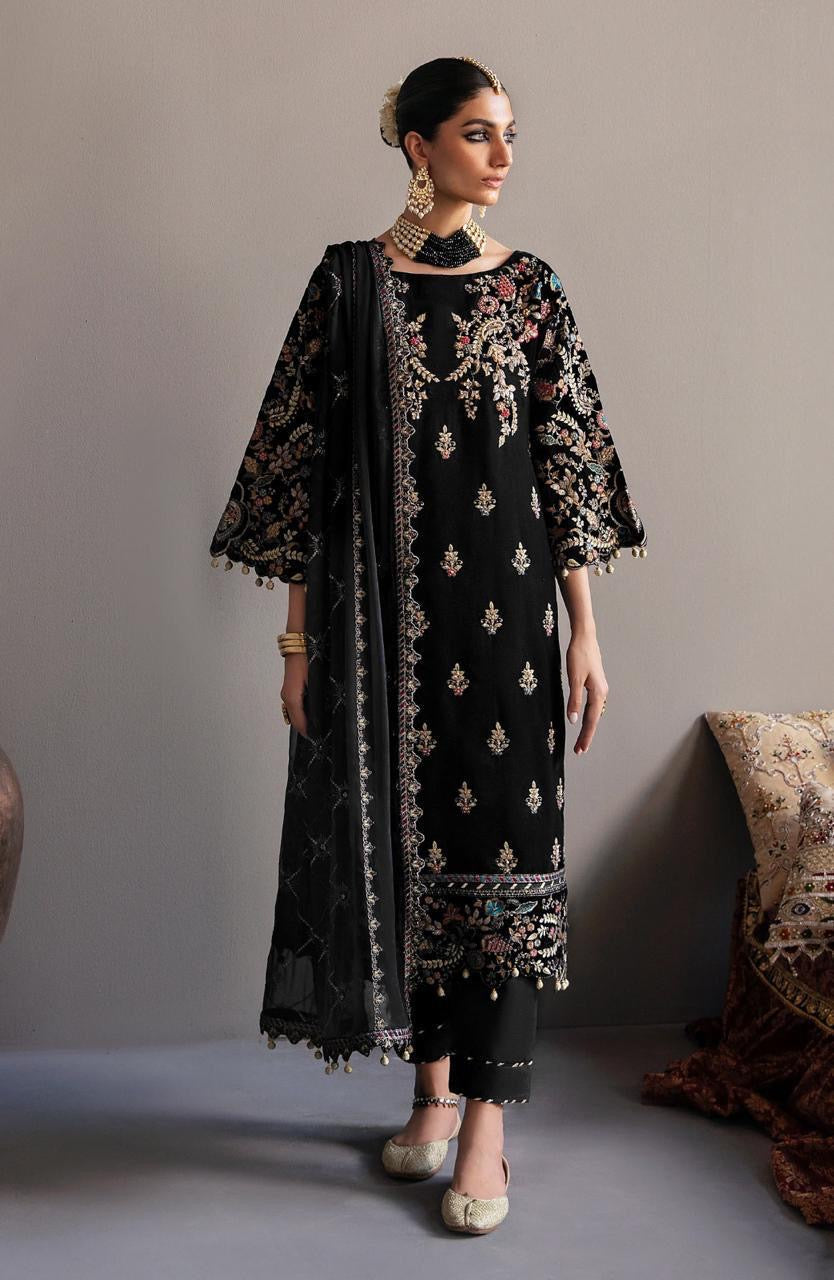 EMAN ADEEL velvet embroiderd hand emblished luxury unstitched 3pc