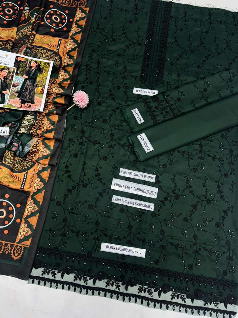 ASIM JOFA dhanak embroidery sequence unstitced 3pc