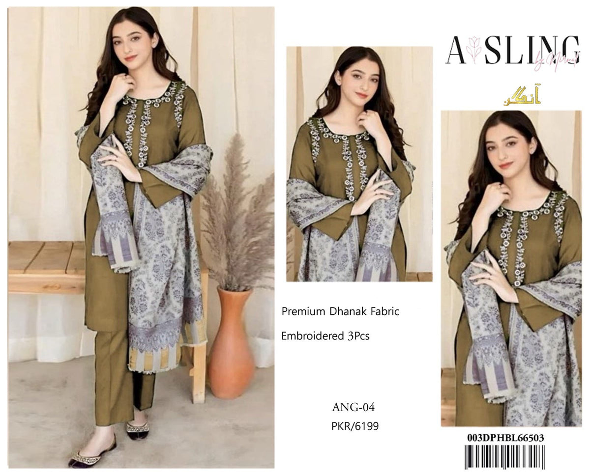 ASLING dhanak embroidered patch work unstitced 3pc