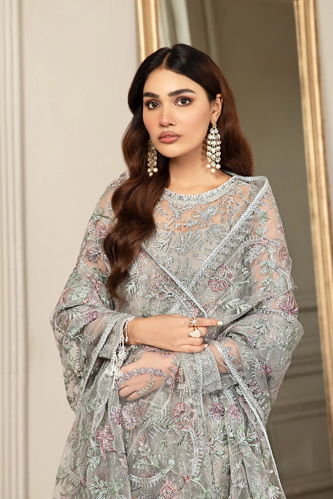 BRAND ZARIF net embroidered hand emblished luxury unstitched 3pc