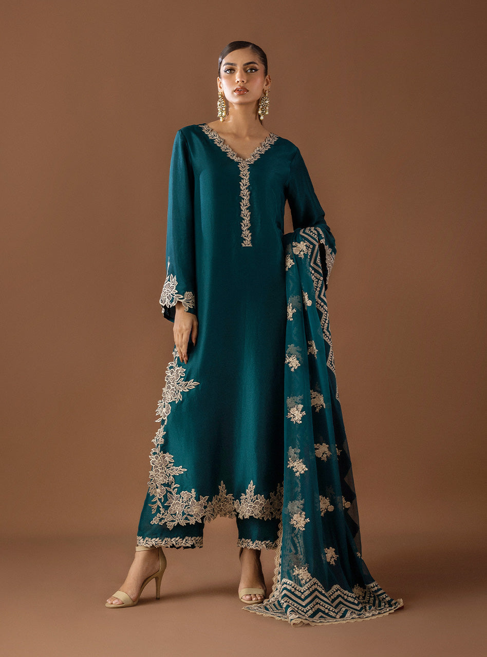 ZAINAB CHOTANI silk embroidered hand work unstitced 3pc