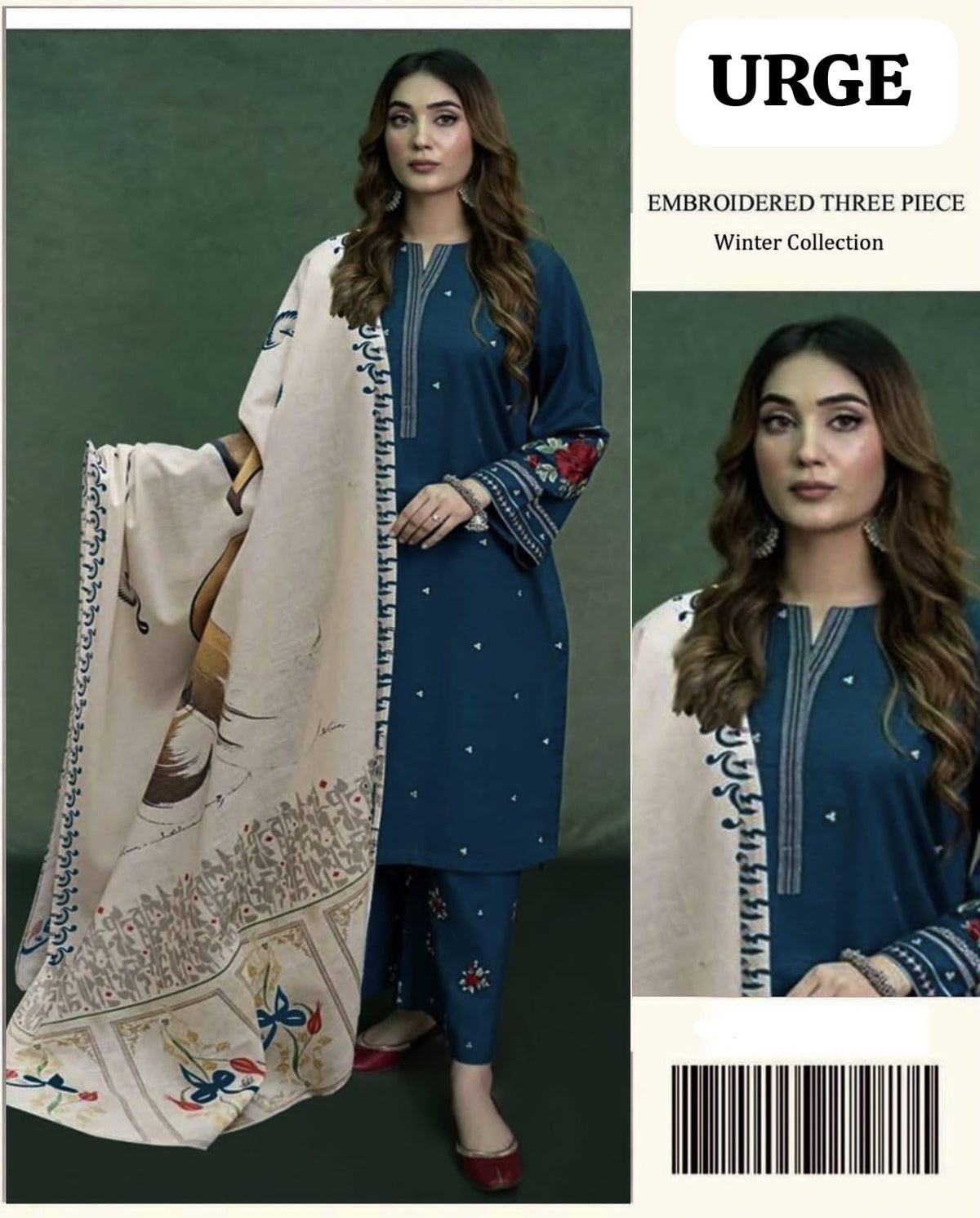 URGE dhanak embroiderd unstitced 3pc