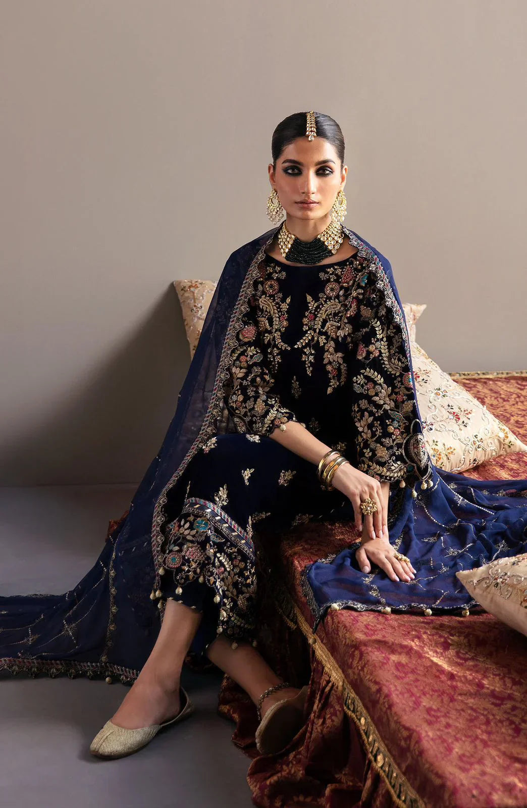 EMAN ADEEL velvet embroiderd hand emblished luxury unstitched 3pc