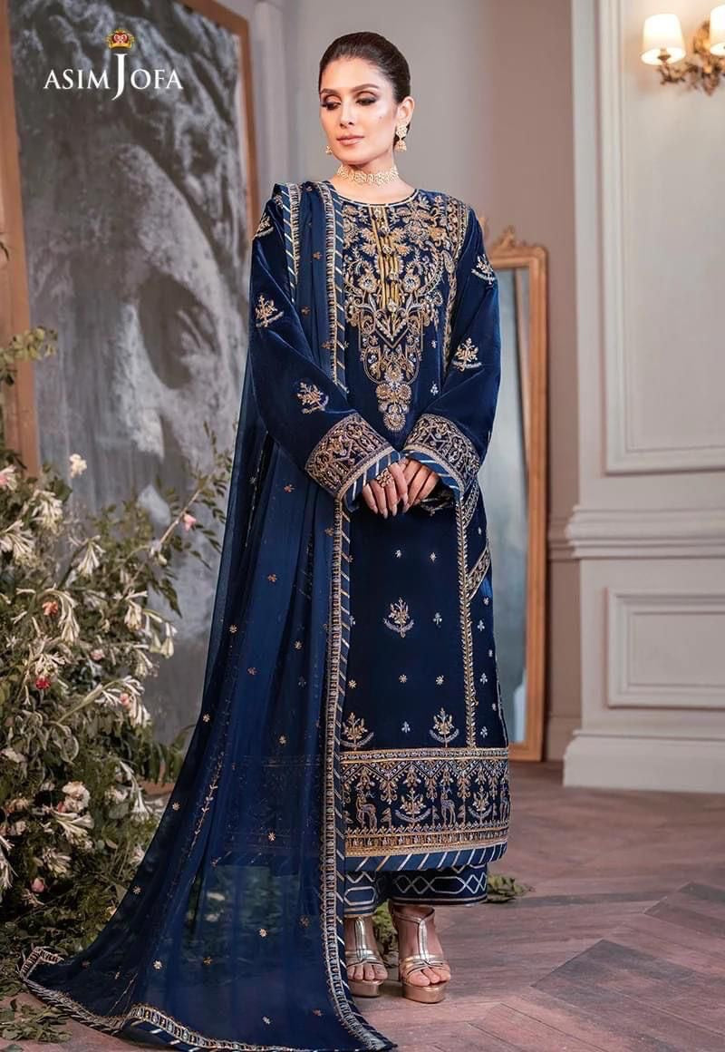 ASIM JOFA velvet embroidered sequence hand embellished luxury unstitched 3pc