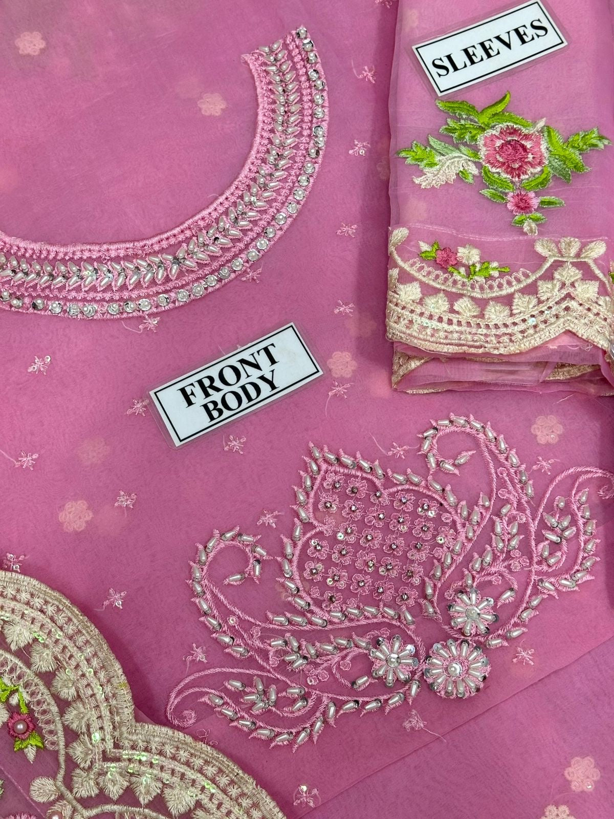 MAYA PRET organza embroiderd hand embellished luxury unstitched saree 3pc