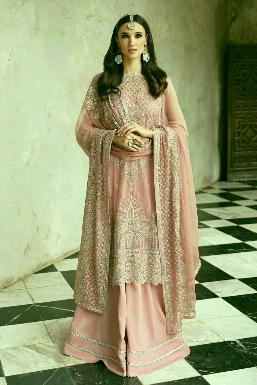 AFROZEH organza embroidered sequence moti work unstitced luxury 3pc✓
