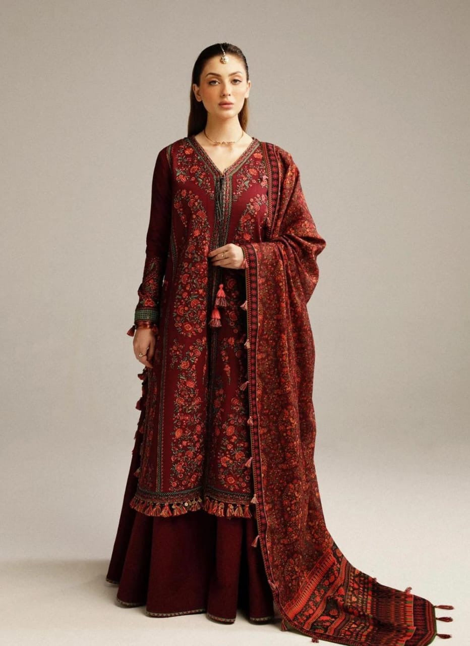 HUSAAIN REHAR dhanak embroiderd unstitced 3pc