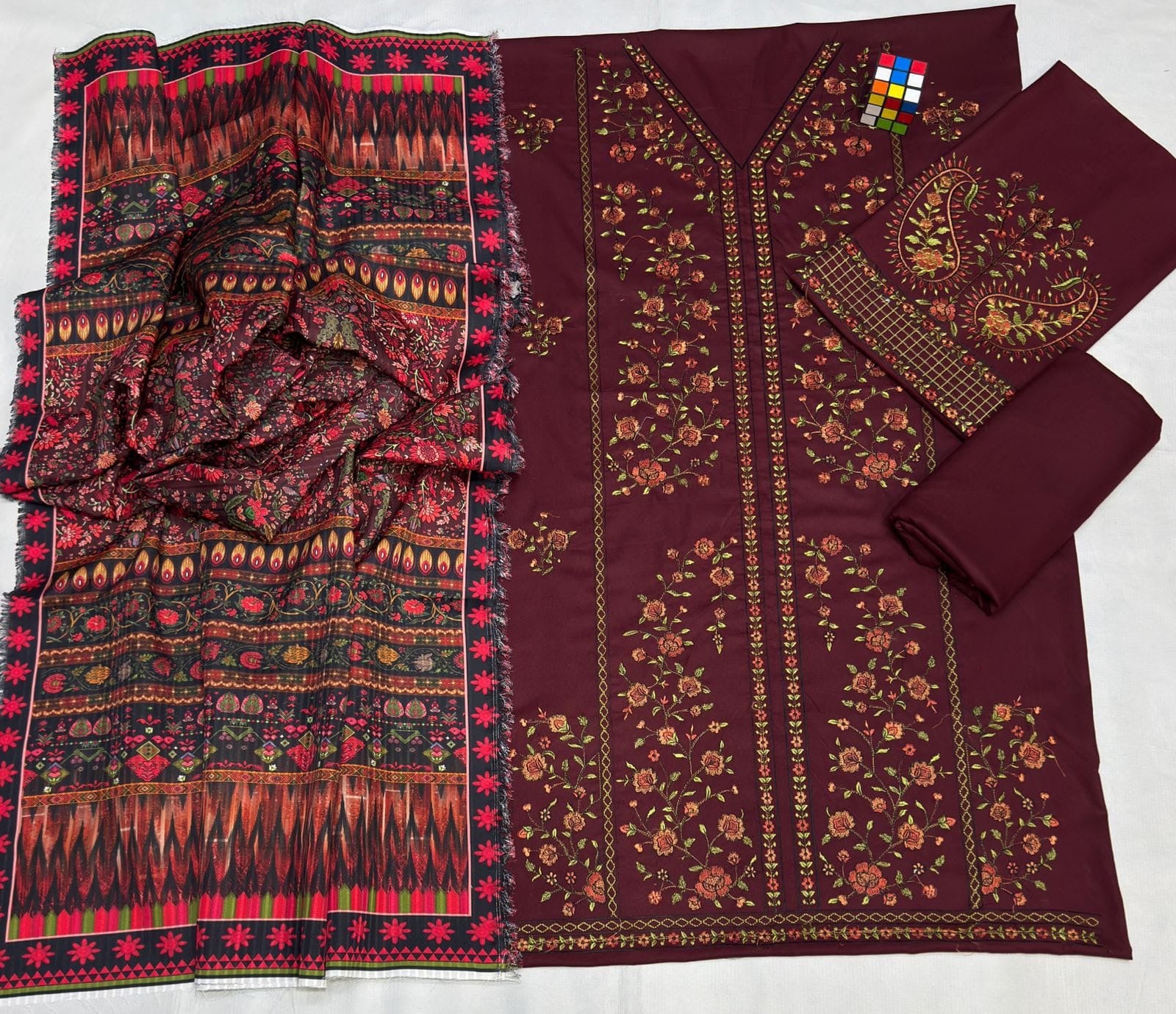 HUSAAIN REHAR dhanak embroiderd unstitced 3pc