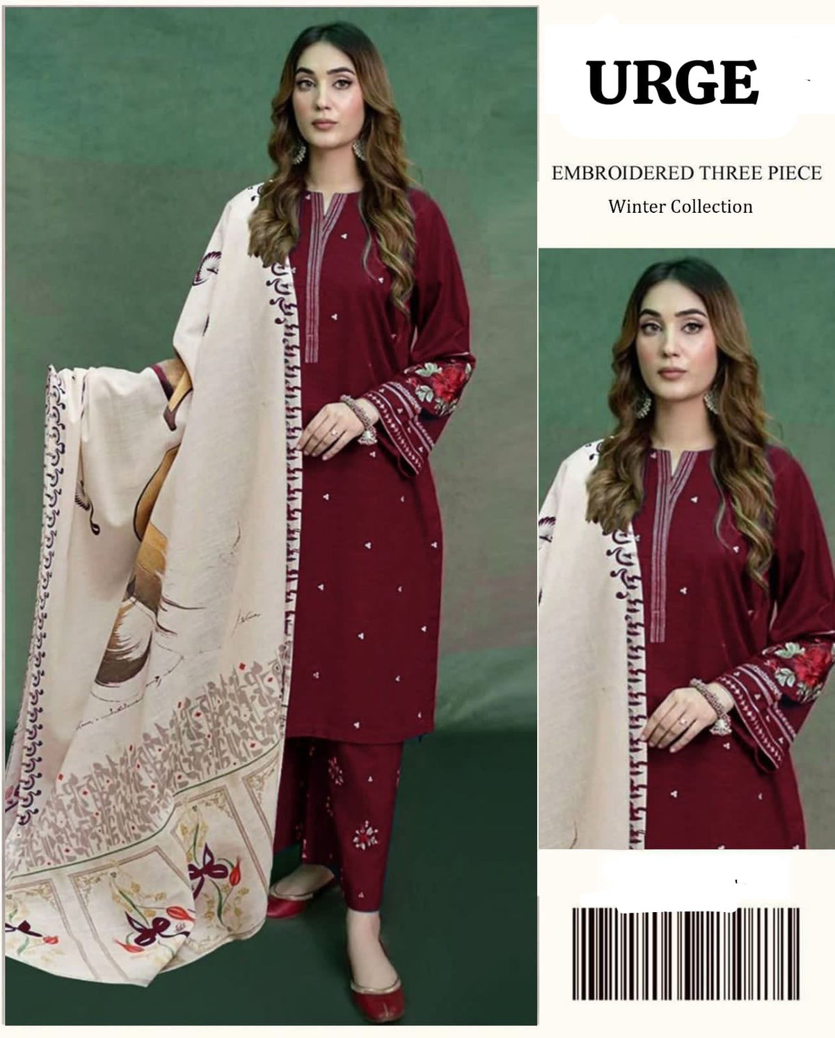 URGE dhanak embroiderd unstitced 3pc