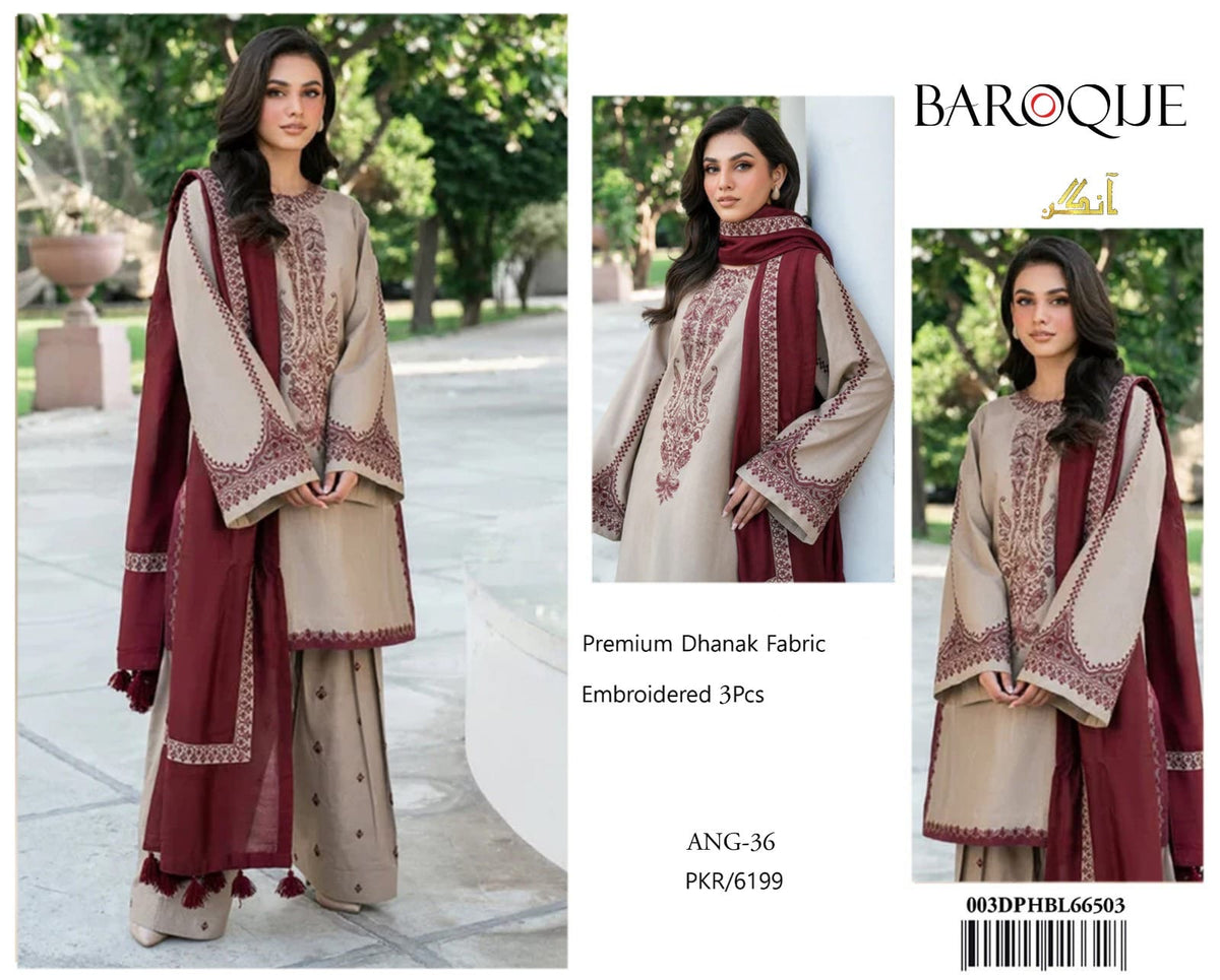 BAROQUE dhanak embroiderd boring unstitced 3pc