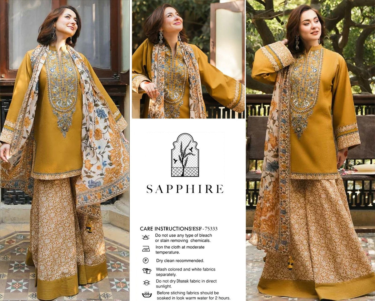 SAPPHIRE embroidered dhanak luxury unstitched 3pc
