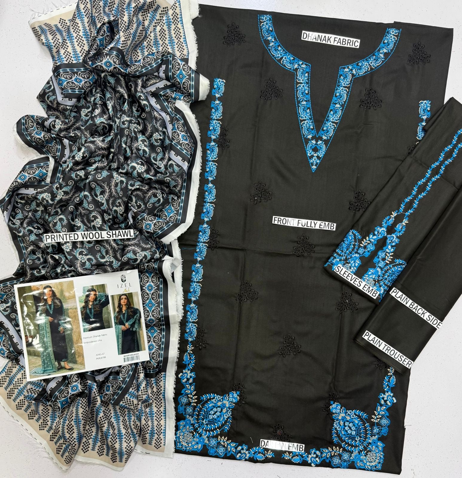 IZEL dhanak embroidered unstitched 3pc