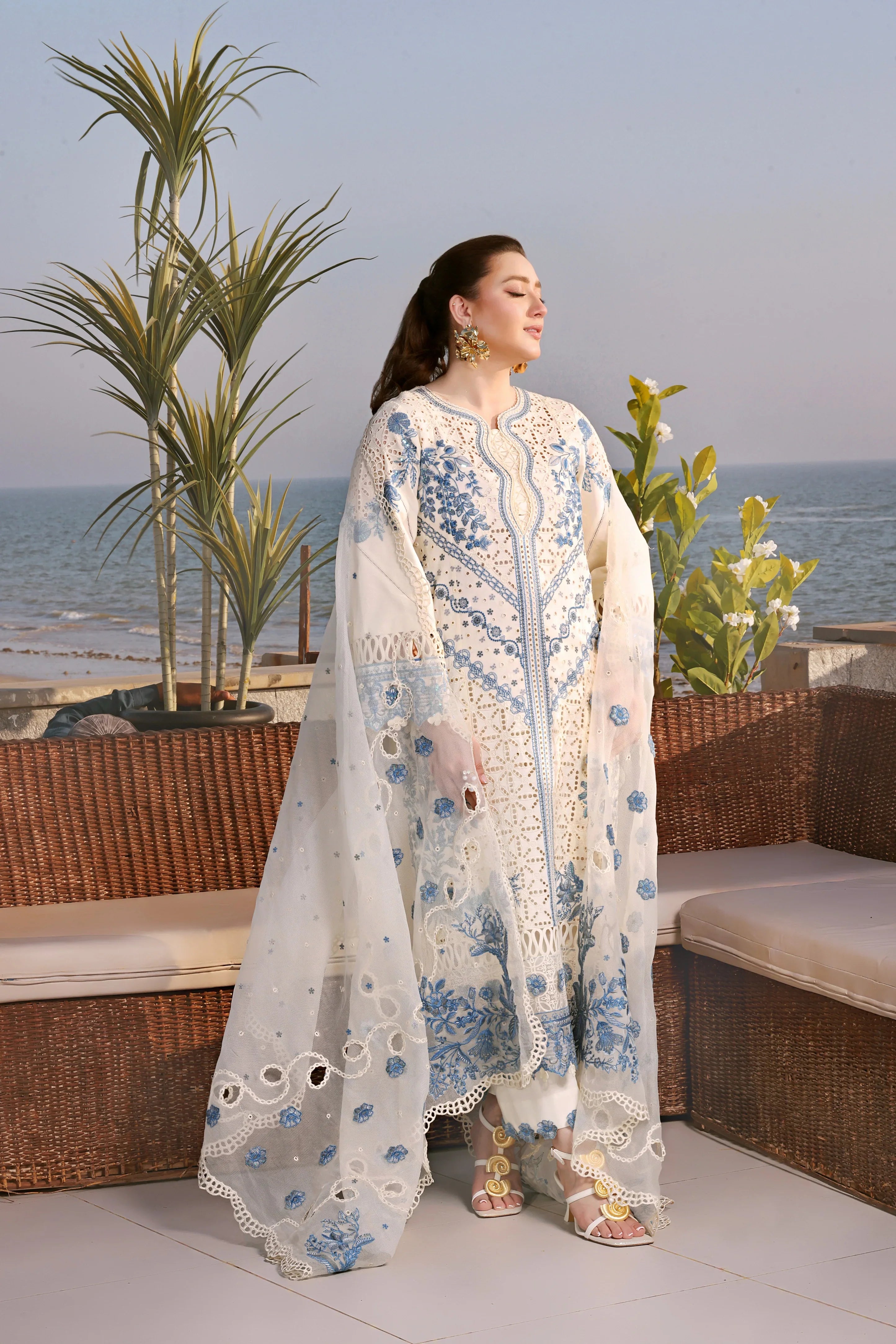 ANEELA'S CHIKENKARI EMBROIDERED UNSTITCHED 3PC SUIT | KPA0132