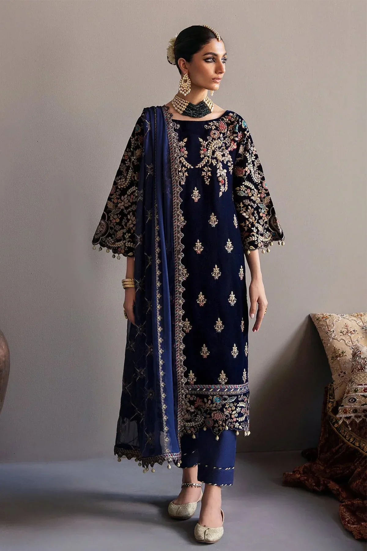 EMAN ADEEL velvet embroiderd hand emblished luxury unstitched 3pc