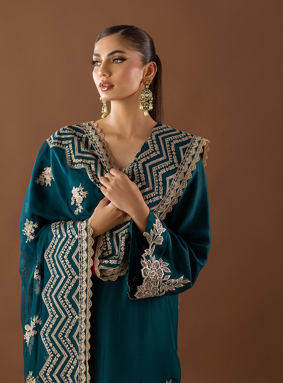 ZAINAB CHOTANI silk embroidered hand work unstitced 3pc