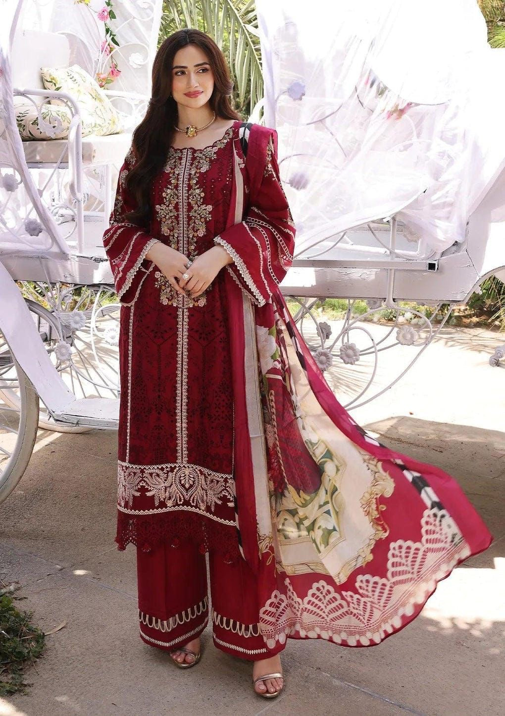 ELAF cotton chikankari embroidered summer unstitced 3pc✓