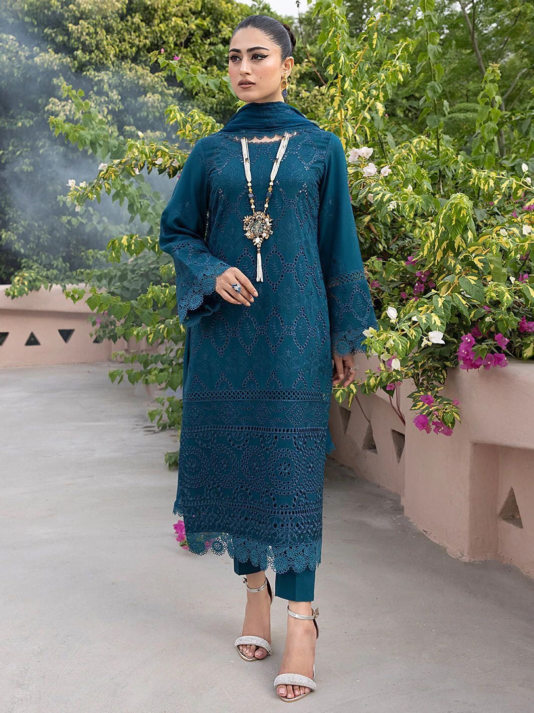 KAHF chikankari cotton embroidered formal unstitced 3pc