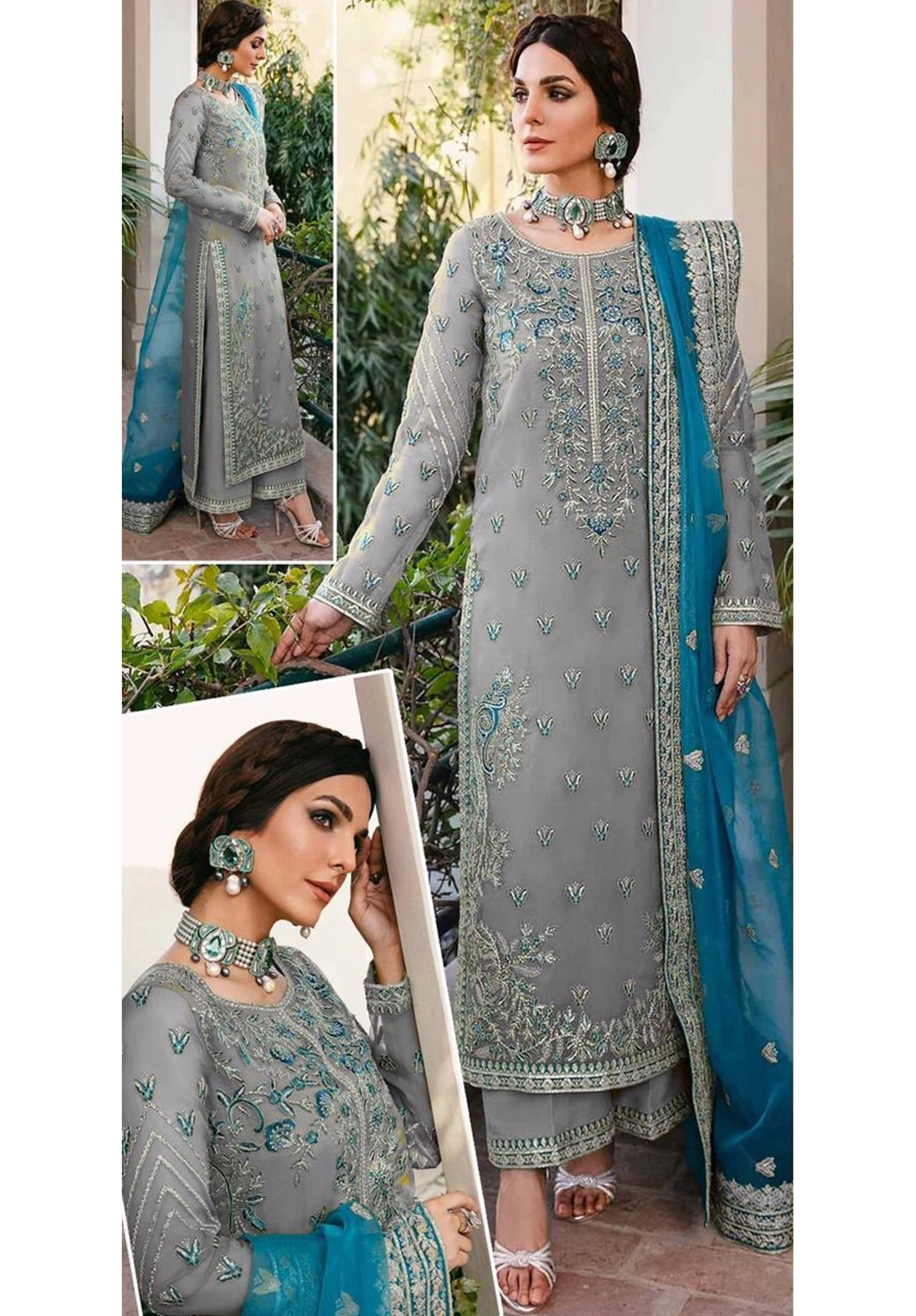AKBAR ASLAM organza embroidered hand emblished luxury unstitched 3pc