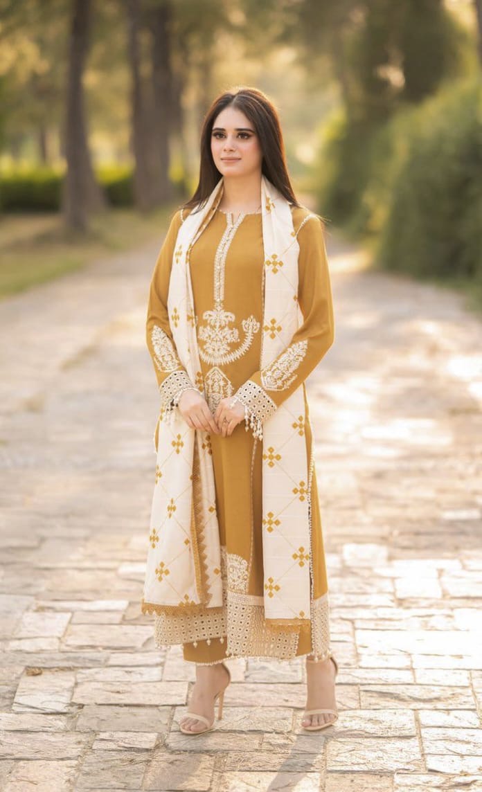 ASLING dhanak embroidered boring work unstitced luxury 3pc