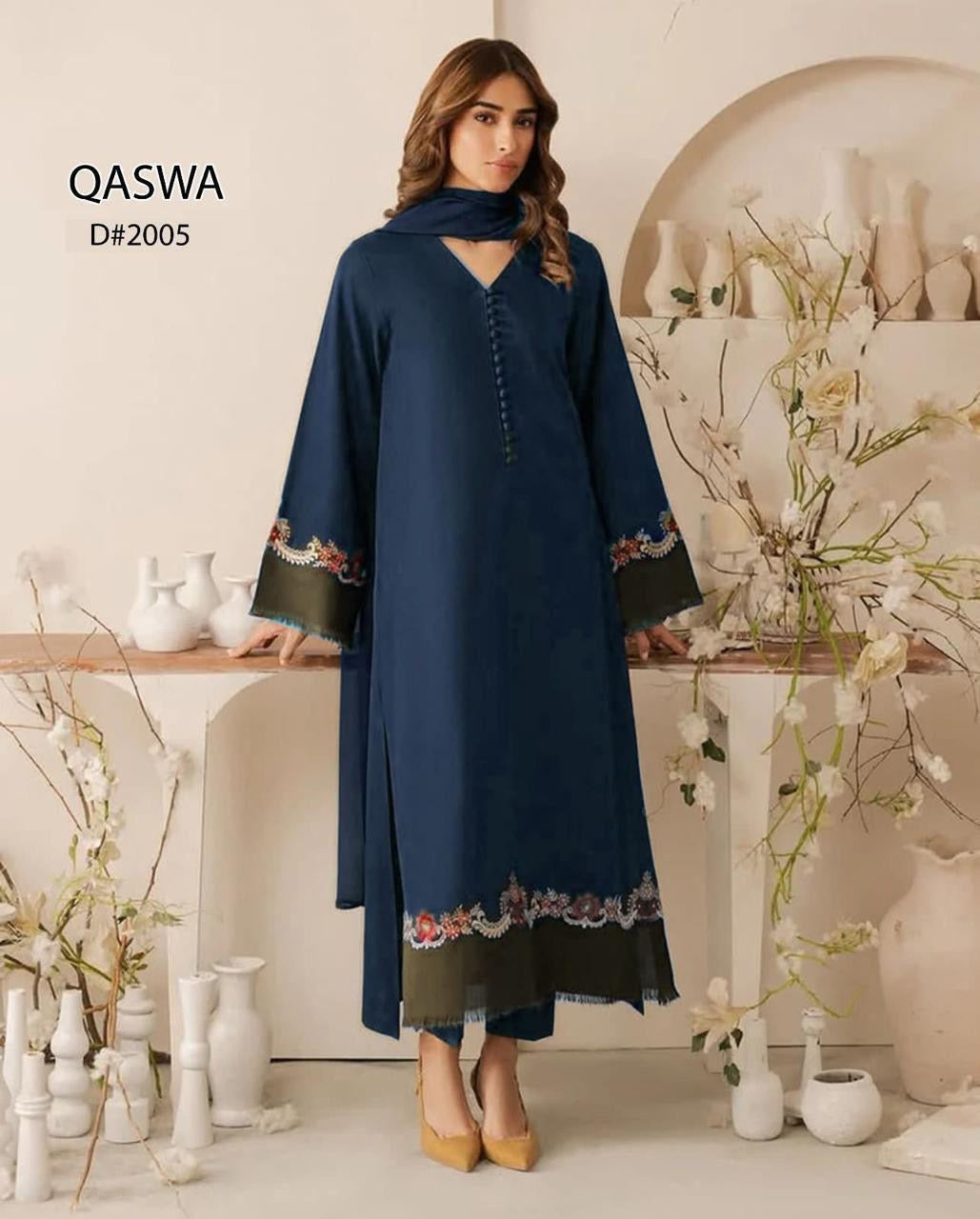 QASWA dhanak embroidered unstitched 3pc
