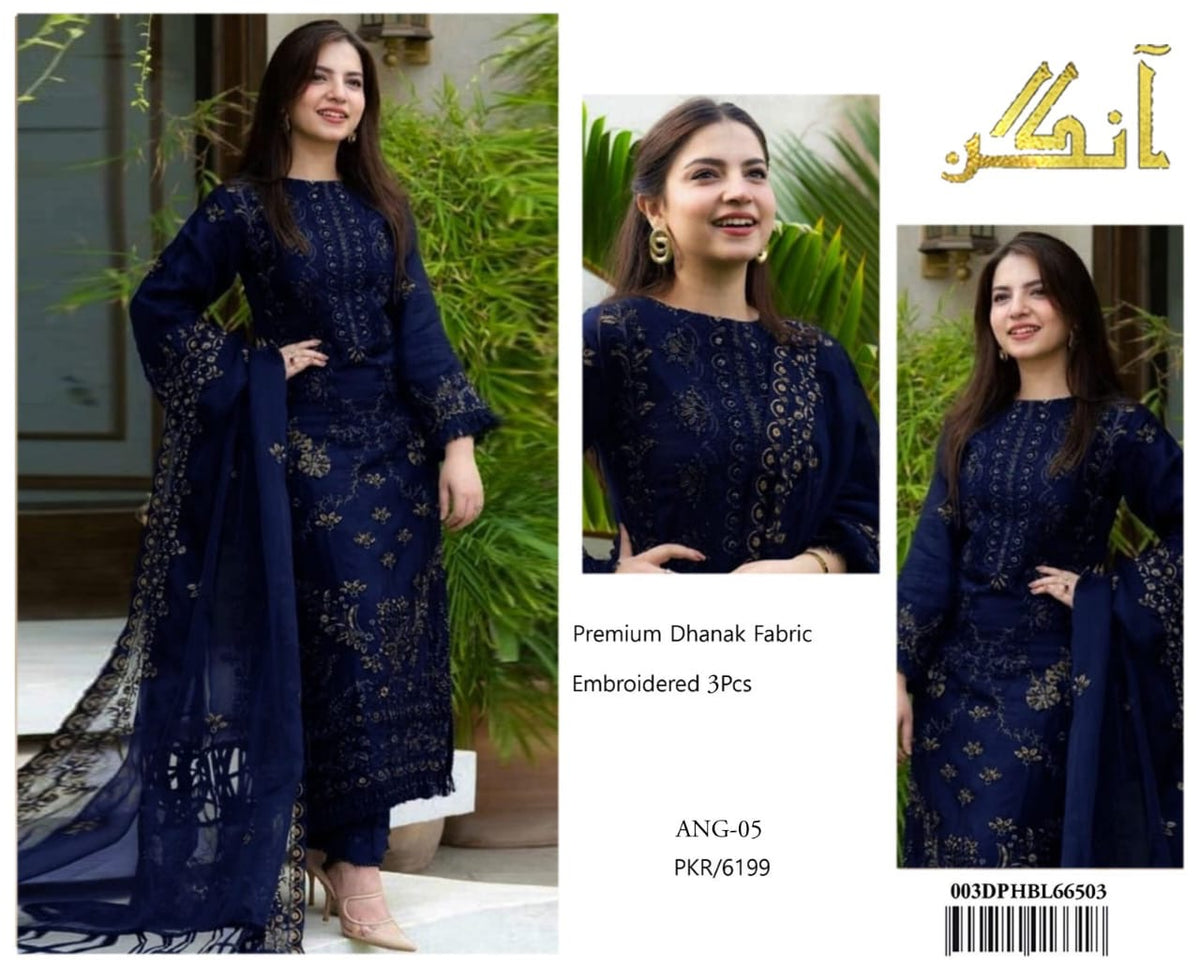 ANGAN dhank embroidered unstitced 3pc