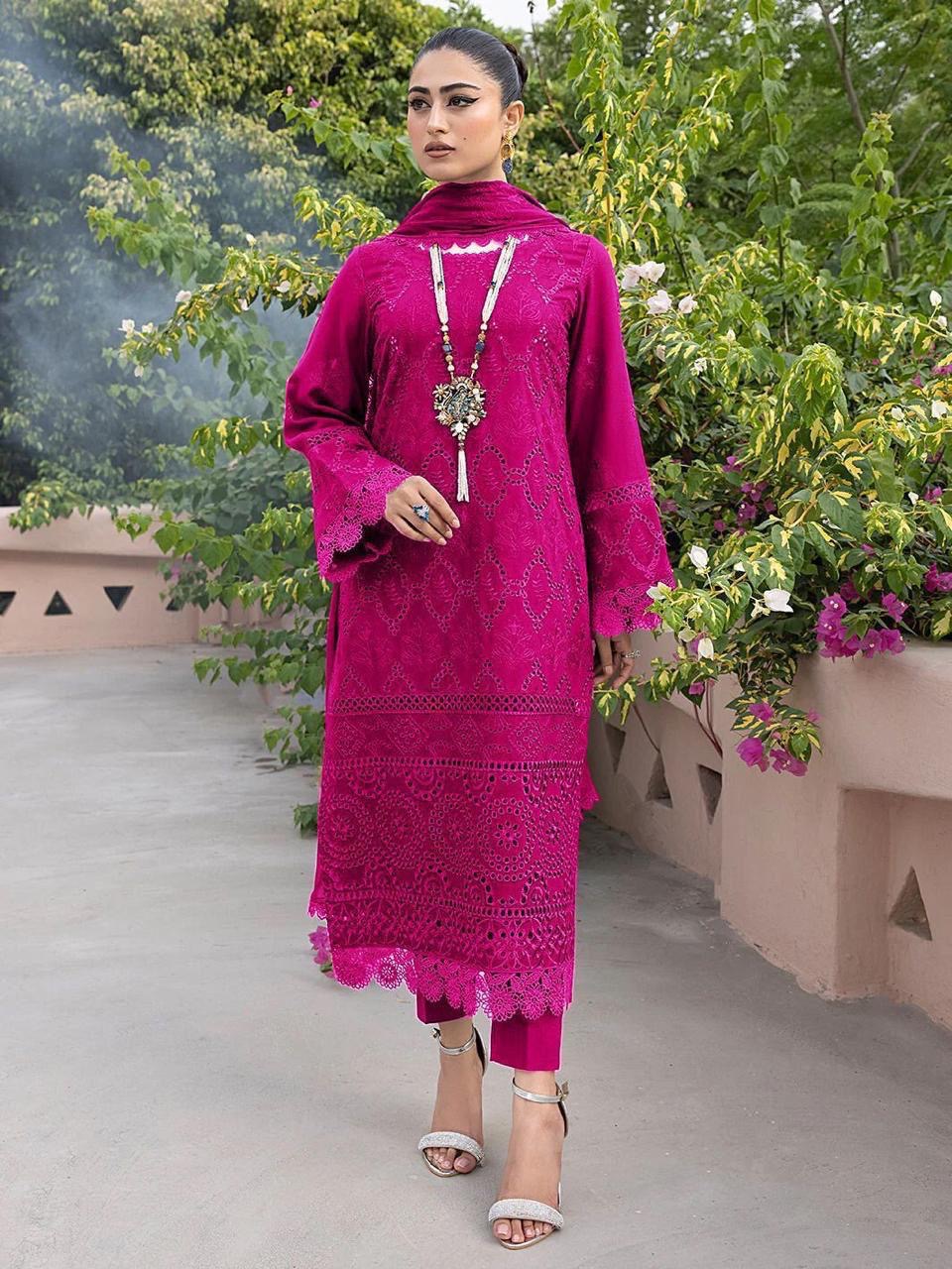 KAHF chikankari cotton embroidered formal unstitched 3pc