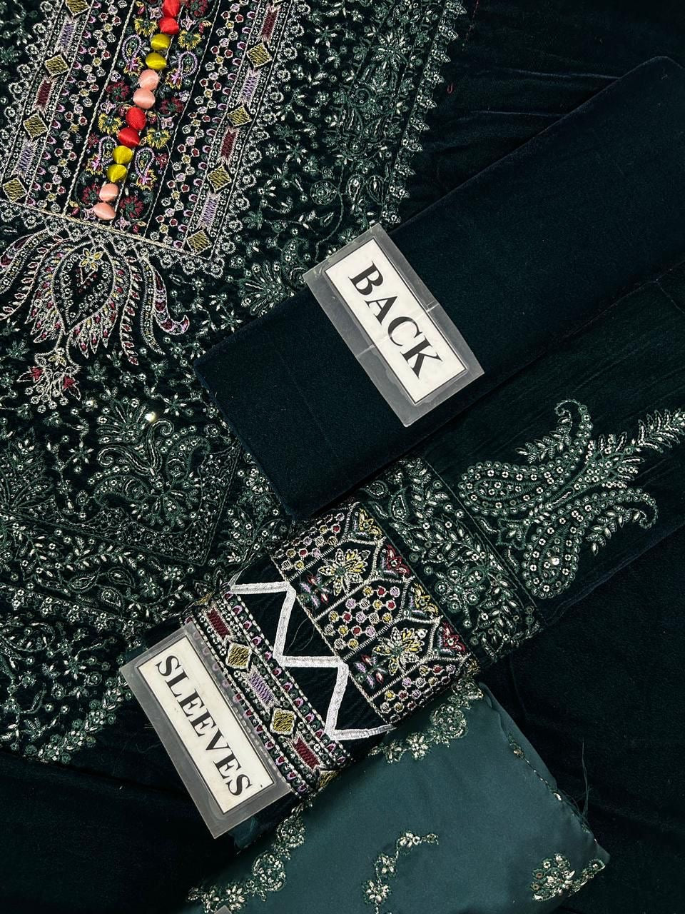 JAZMIN velvet embroidered hand embellished luxury unstitched 3pc