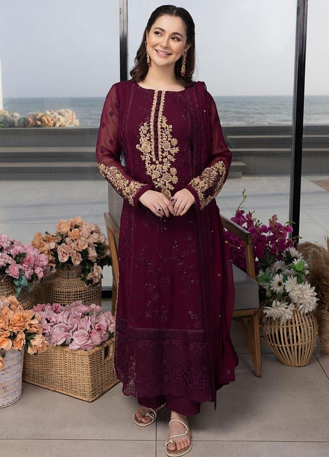 AZURE LUXURY CHIFFON EMBROIDERED HAND WORK UNSTITCHED 3pc✓