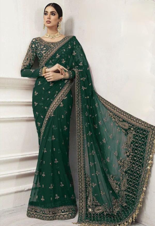 MARIA.B NET SAREE WEDDING EMBROIDERED UNSTITCHED 3PC