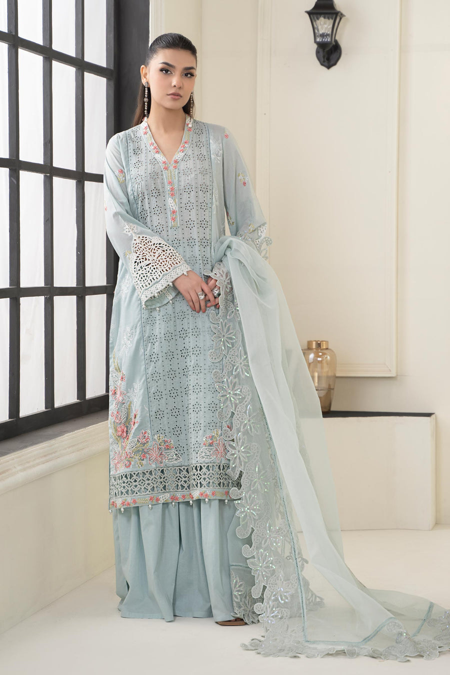 MARIA.B chikankari cotton embroidered summer unstitced 3pc ✓