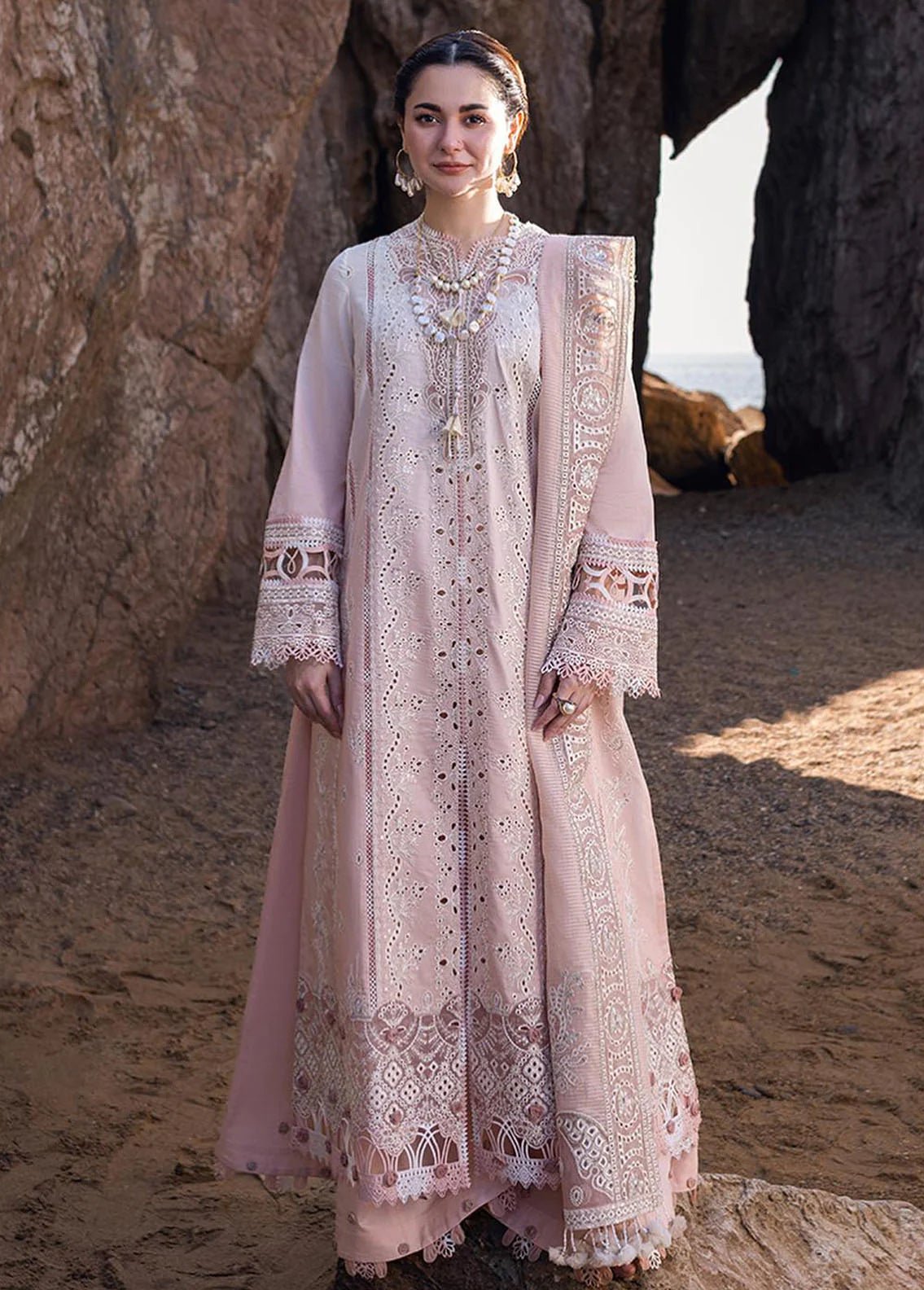 QALAMQAR cotton chikankari embroidered luxury unstiched 3pc ✓