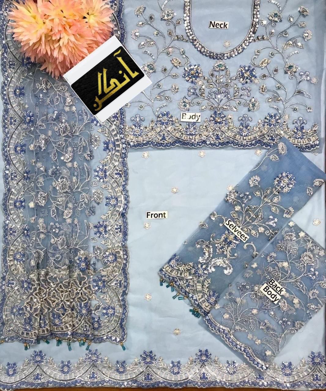 MARIA.B NET SAREE WEDDING EMBROIDERED UNSTITCHED 3PC