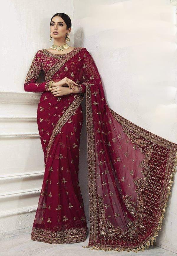 MARIA.B NET SAREE WEDDING EMBROIDERY UNSTITCHED 3PC