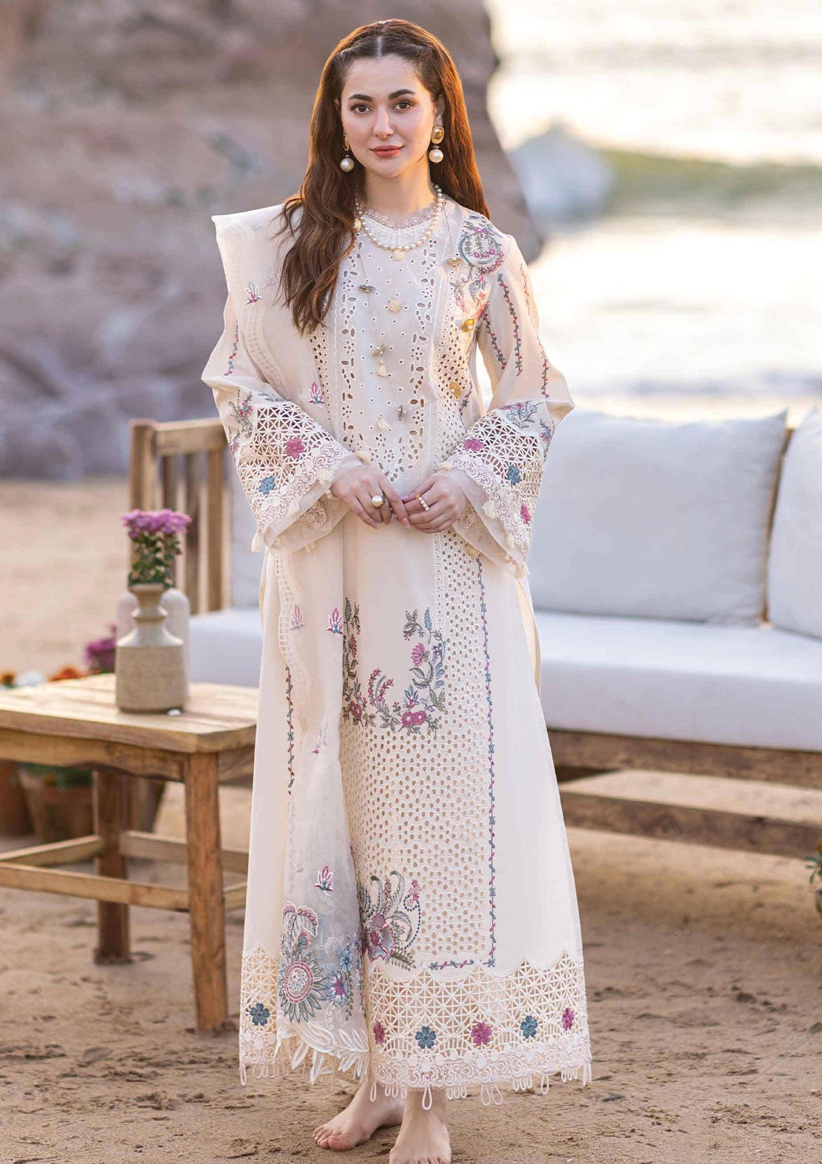 QALAMQAR cotton chikankari luxury embroidered eid wear unstitced 3pc ✓