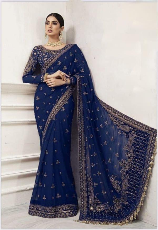 MARIA.B NET SAREE WEDDING EMBROIDERED UNSTITCHED 3PC