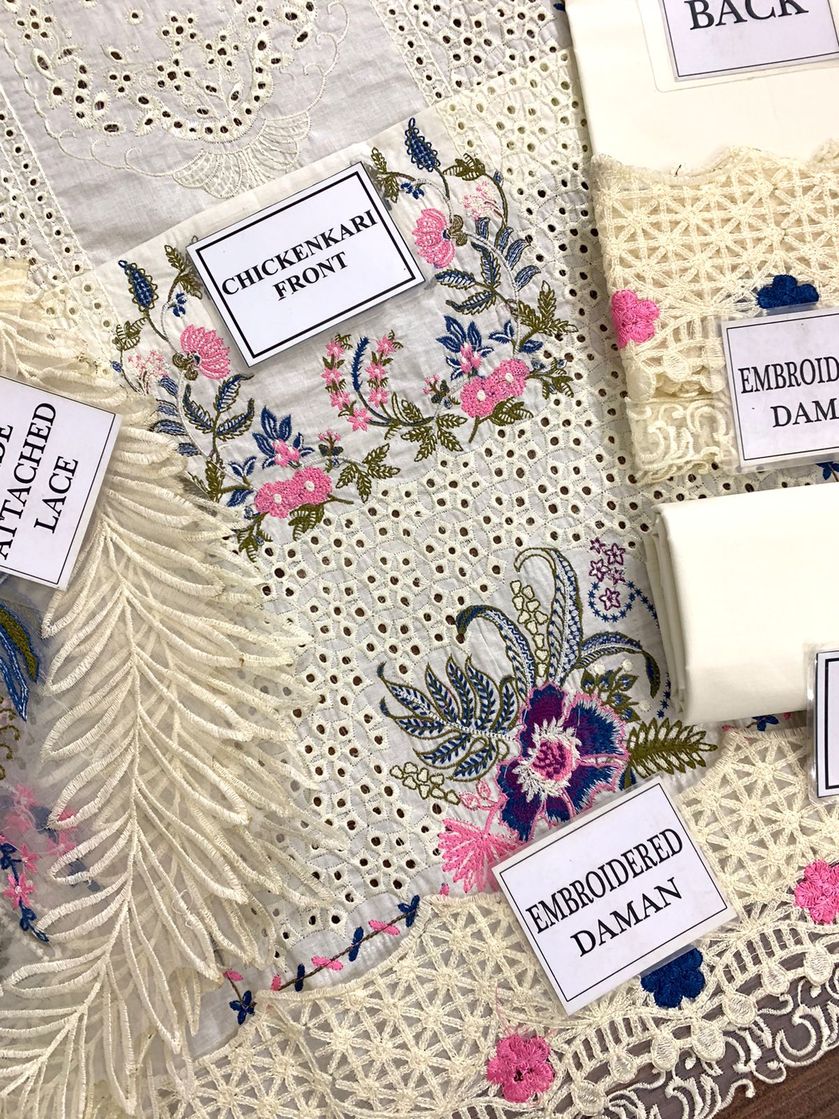 QALAMQAR cotton chikankari luxury embroidered eid wear unstitced 3pc ✓