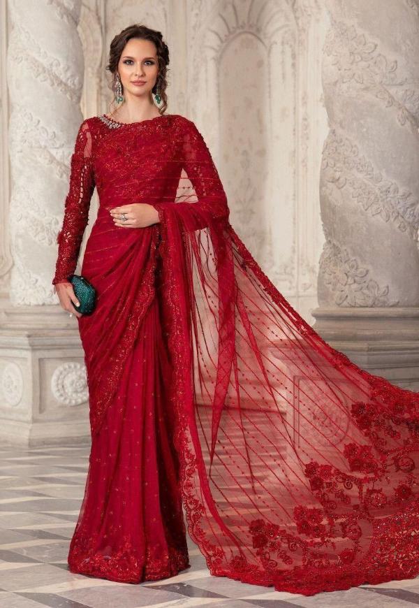 MARIA.B LUXURY NET SAREE EMBROIDERED UNSTITCHED 3PC