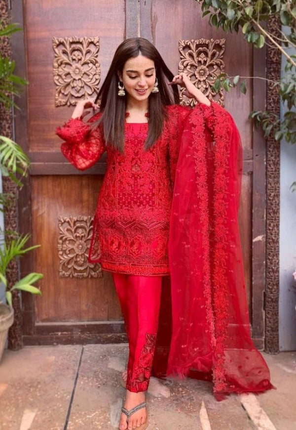 ZAINAB CHOTANI NET EMBROIDERED UNSTICHED 3PC