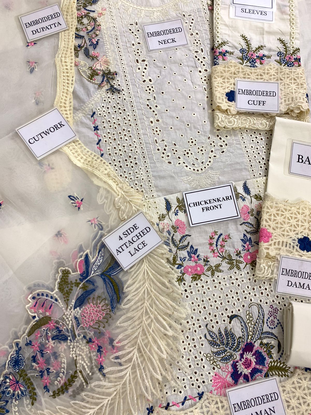 QALAMQAR cotton chikankari luxury embroidered eid wear unstitced 3pc ✓