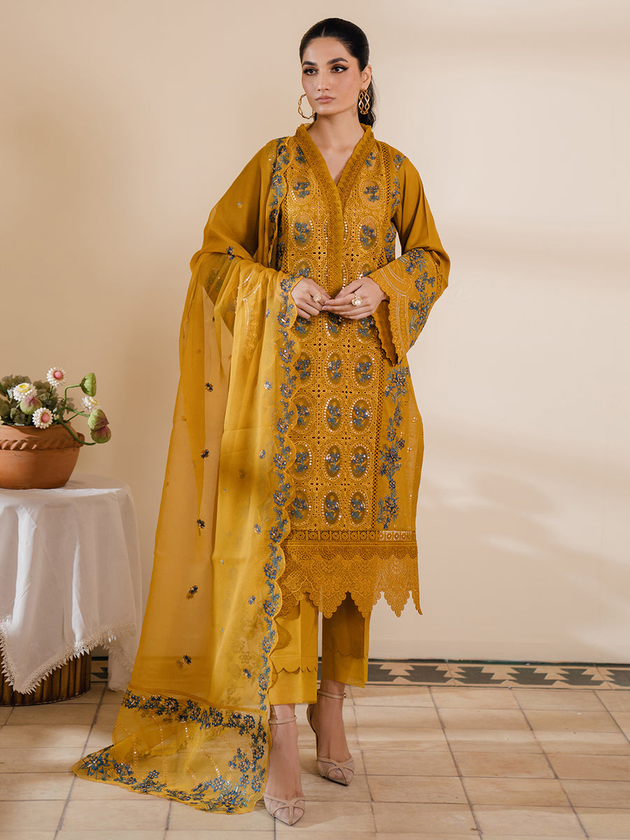 BIN ILYAS cotton chikankari luxury embriodered eid jora unstitced 3pc✓